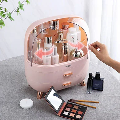 An ECOCO cosmetic storage box on a dressing table